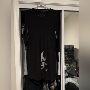 Seven Deadly 3/4 Sleeve Black Dress with Skull Design and Pockets